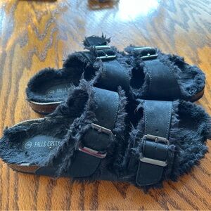Black Furry Slides